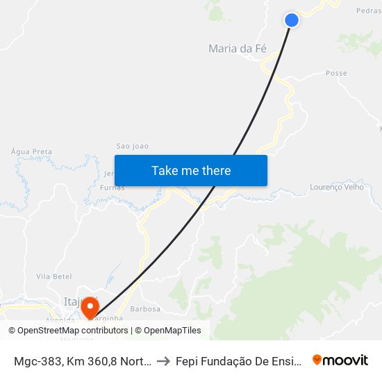 Mgc-383, Km 360,8 Norte | Sítio Afonso Nogueira to Fepi Fundação De Ensino E Pesquisa De Itajubá map