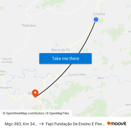 Mgc-383, Km 348,1 Norte to Fepi Fundação De Ensino E Pesquisa De Itajubá map