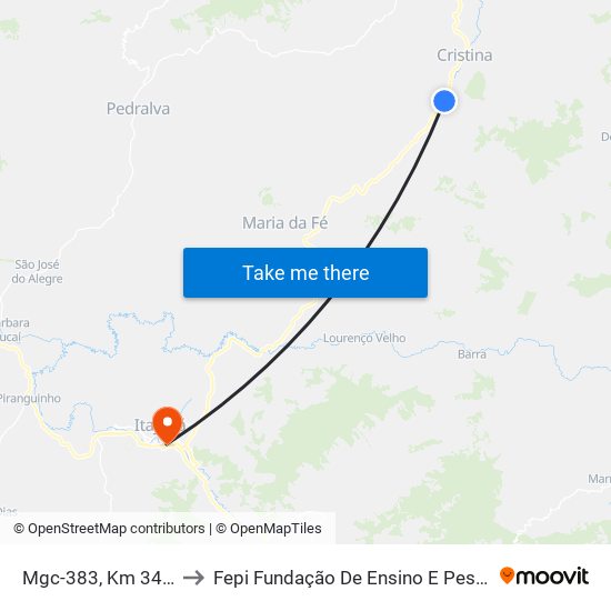 Mgc-383, Km 349,4 Norte to Fepi Fundação De Ensino E Pesquisa De Itajubá map