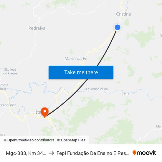 Mgc-383, Km 349,8 Norte to Fepi Fundação De Ensino E Pesquisa De Itajubá map