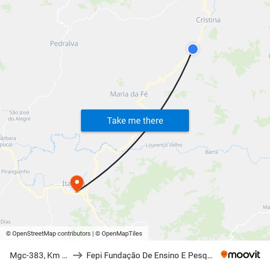 Mgc-383, Km 351 Sul to Fepi Fundação De Ensino E Pesquisa De Itajubá map