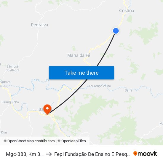 Mgc-383, Km 351,7 Sul to Fepi Fundação De Ensino E Pesquisa De Itajubá map