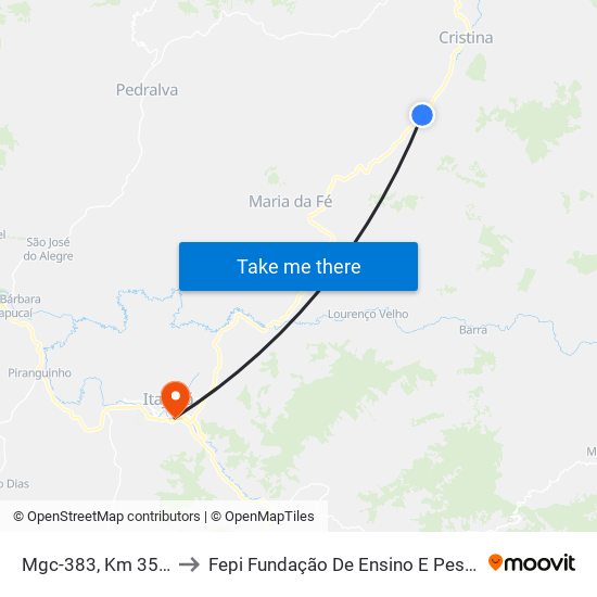 Mgc-383, Km 352,2 Norte to Fepi Fundação De Ensino E Pesquisa De Itajubá map