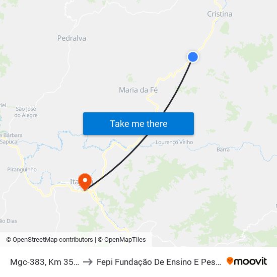 Mgc-383, Km 353,6 Norte to Fepi Fundação De Ensino E Pesquisa De Itajubá map