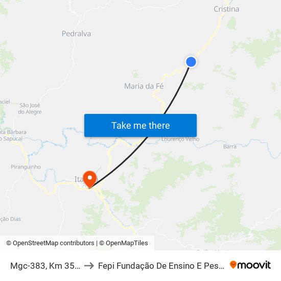 Mgc-383, Km 355,4 Norte to Fepi Fundação De Ensino E Pesquisa De Itajubá map