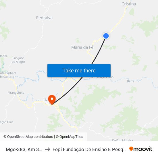 Mgc-383, Km 356,3 Sul to Fepi Fundação De Ensino E Pesquisa De Itajubá map