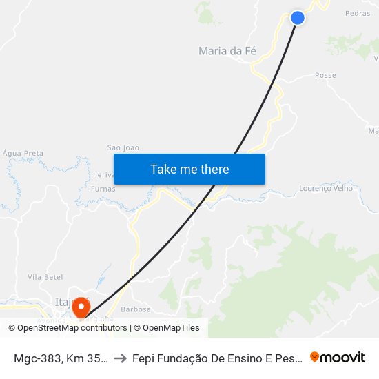 Mgc-383, Km 359,7 Norte to Fepi Fundação De Ensino E Pesquisa De Itajubá map