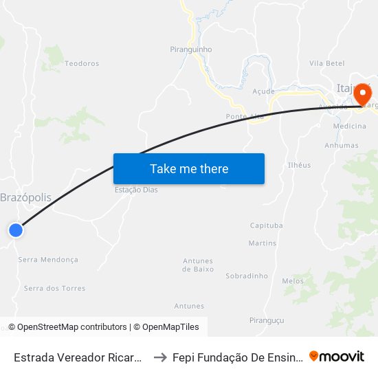 Estrada Vereador Ricardo Albano De Oliveira, Sul to Fepi Fundação De Ensino E Pesquisa De Itajubá map