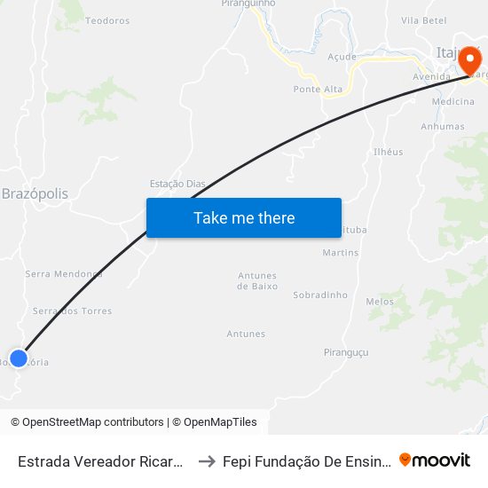 Estrada Vereador Ricardo Albano De Oliveira, Sul to Fepi Fundação De Ensino E Pesquisa De Itajubá map