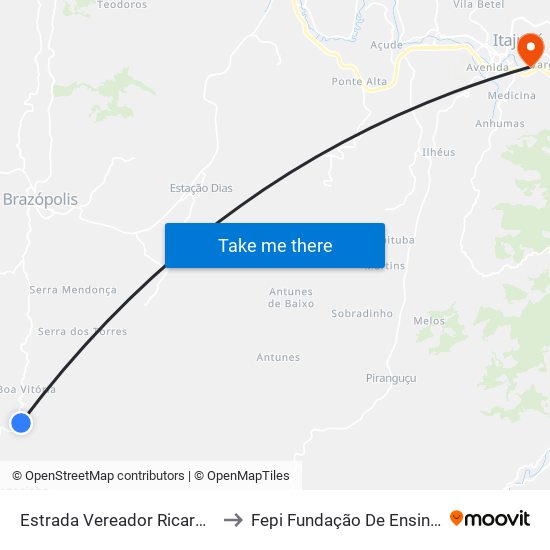 Estrada Vereador Ricardo Albano De Oliveira, Sul to Fepi Fundação De Ensino E Pesquisa De Itajubá map