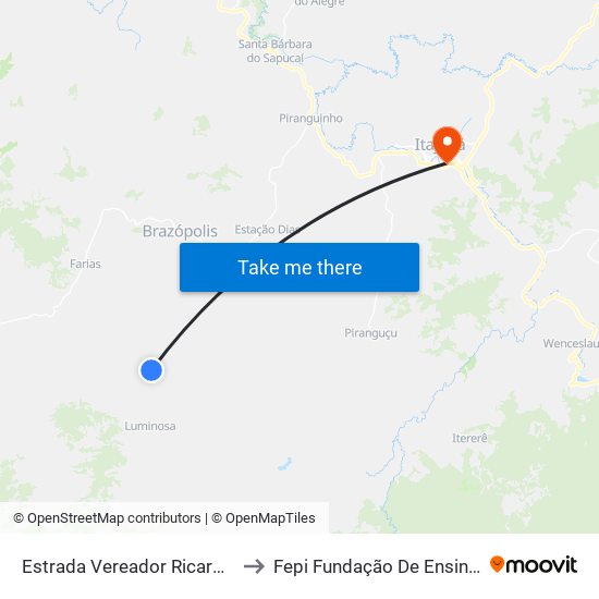 Estrada Vereador Ricardo Albano De Oliveira, Sul to Fepi Fundação De Ensino E Pesquisa De Itajubá map