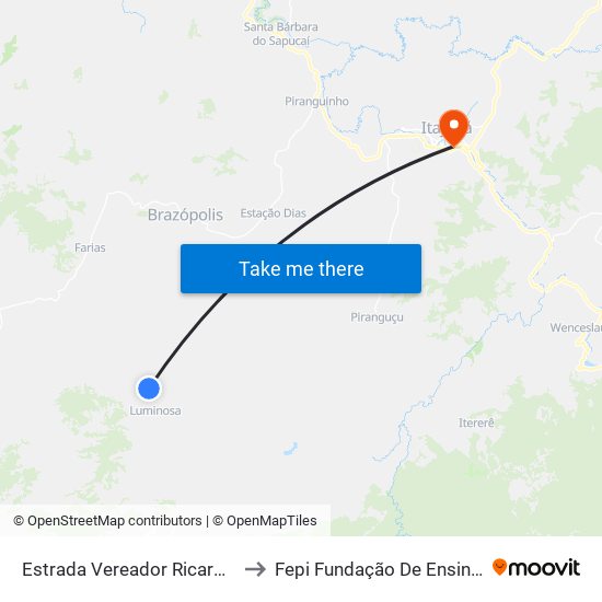 Estrada Vereador Ricardo Albano De Oliveira, Sul to Fepi Fundação De Ensino E Pesquisa De Itajubá map