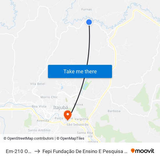 Em-210 Oeste to Fepi Fundação De Ensino E Pesquisa De Itajubá map