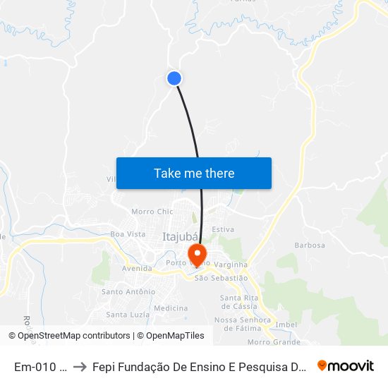 Em-010 Sul to Fepi Fundação De Ensino E Pesquisa De Itajubá map