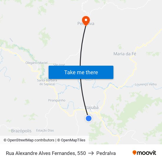 Rua Alexandre Alves Fernandes, 550 to Pedralva map