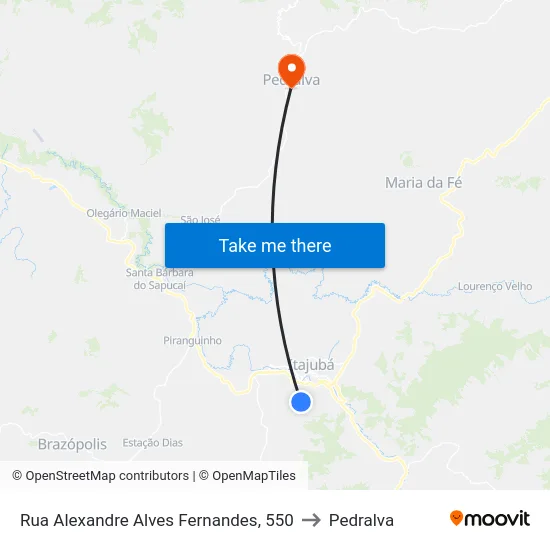 Rua Alexandre Alves Fernandes, 550 to Pedralva map
