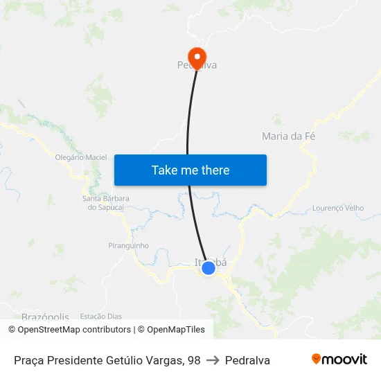 Praça Presidente Getúlio Vargas, 98 to Pedralva map
