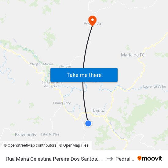 Rua Maria Celestina Pereira Dos Santos, 340 to Pedralva map