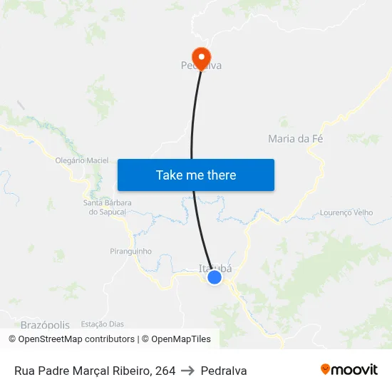 Rua Padre Marçal Ribeiro, 264 to Pedralva map