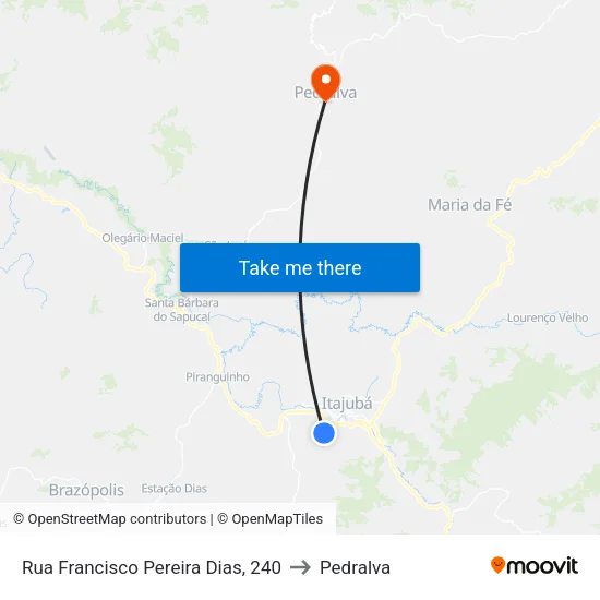 Rua Francisco Pereira Dias, 240 to Pedralva map