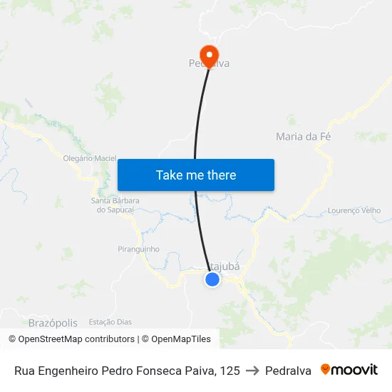 Rua Engenheiro Pedro Fonseca Paiva, 125 to Pedralva map
