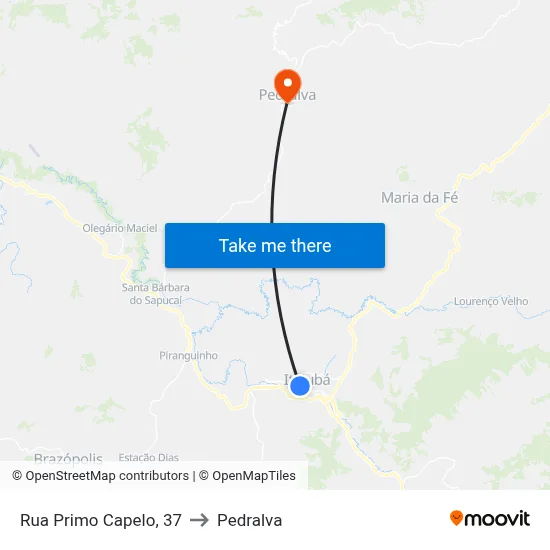 Rua Primo Capelo, 37 to Pedralva map