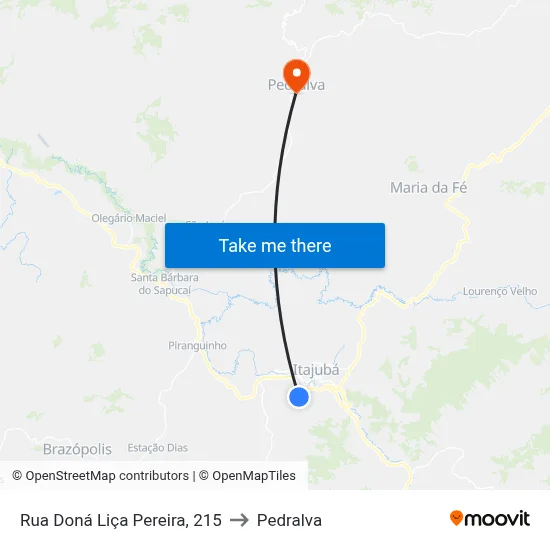 Rua Doná Liça Pereira, 215 to Pedralva map