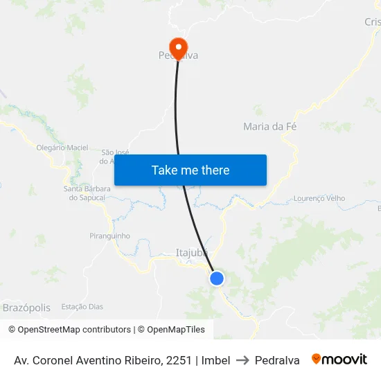 Av. Coronel Aventino Ribeiro, 2251 | Imbel to Pedralva map