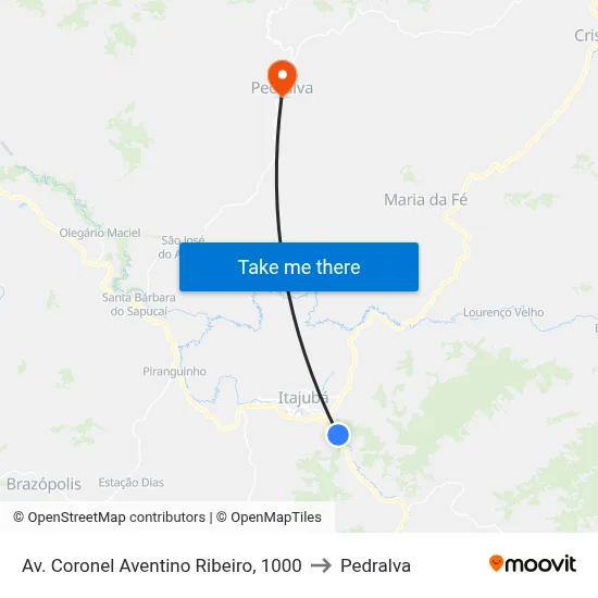 Av. Coronel Aventino Ribeiro, 1000 to Pedralva map