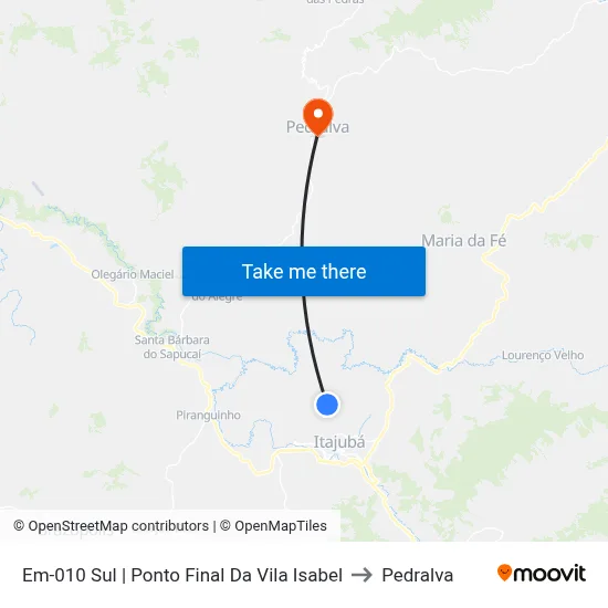 Em-010 Sul | Ponto Final Da Vila Isabel to Pedralva map