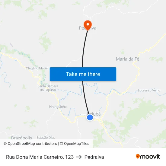 Rua Dona Maria Carneiro, 123 to Pedralva map