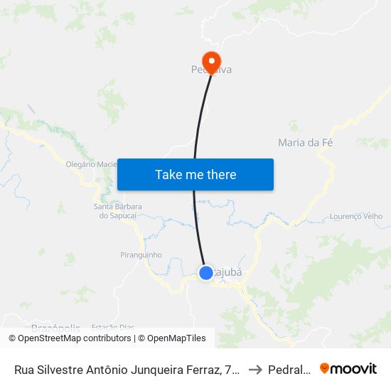 Rua Silvestre Antônio Junqueira Ferraz, 757 to Pedralva map