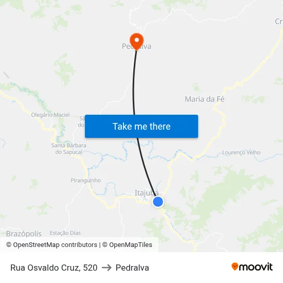 Rua Osvaldo Cruz, 520 to Pedralva map