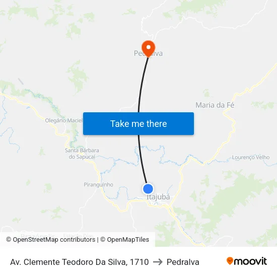 Av. Clemente Teodoro Da Silva, 1710 to Pedralva map