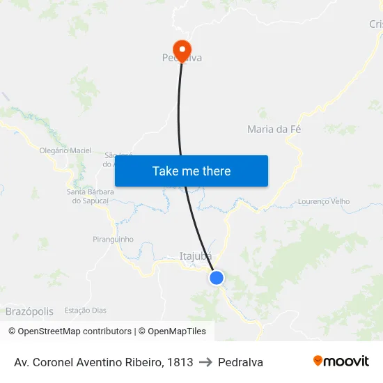 Av. Coronel Aventino Ribeiro, 1813 to Pedralva map