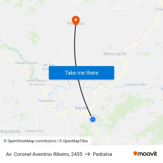 Av. Coronel Aventino Ribeiro, 2455 to Pedralva map