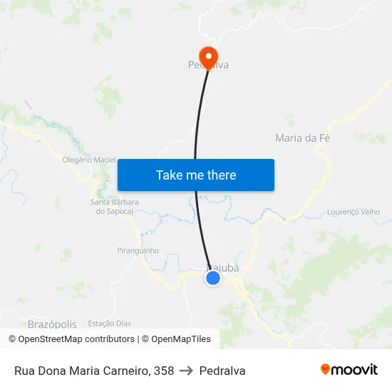 Rua Dona Maria Carneiro, 358 to Pedralva map