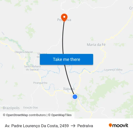 Av. Padre Lourenço Da Costa, 2459 to Pedralva map