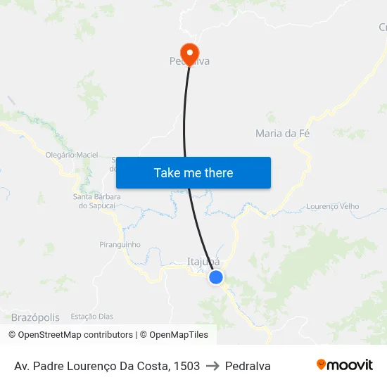 Av. Padre Lourenço Da Costa, 1503 to Pedralva map
