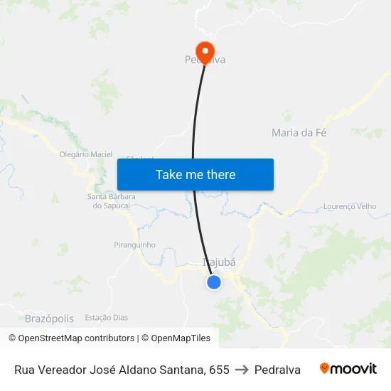 Rua Vereador José Aldano Santana, 655 to Pedralva map