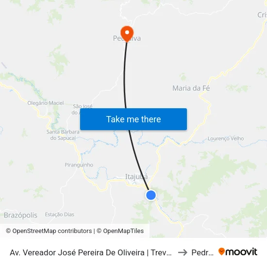 Av. Vereador José Pereira De Oliveira | Trevo Ponte Da Imbel 1 to Pedralva map