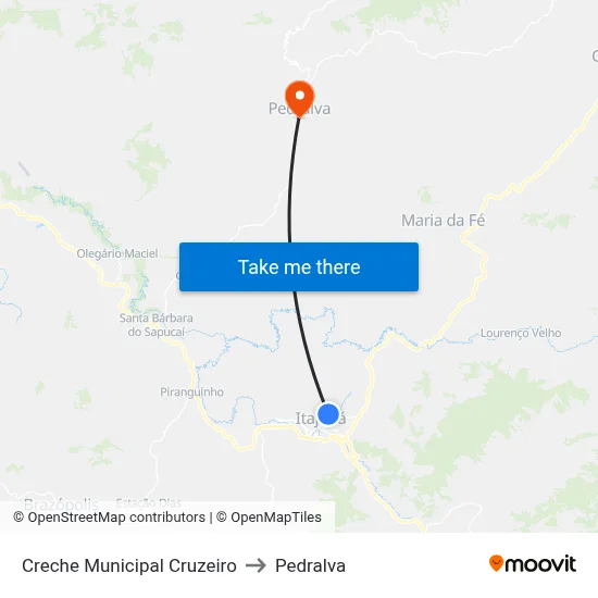 Creche Municipal Cruzeiro to Pedralva map