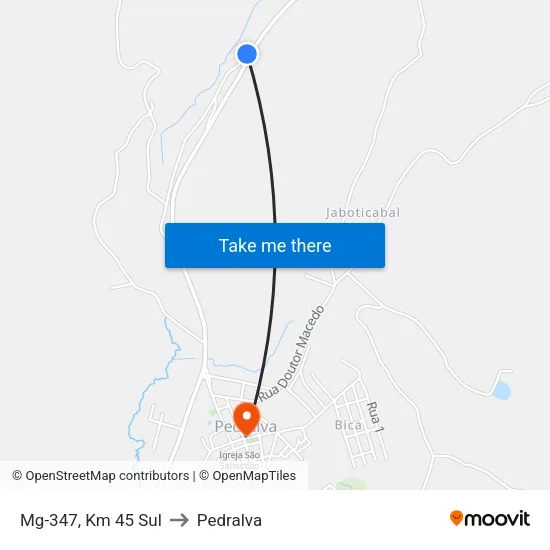 Mg-347, Km 45 Sul to Pedralva map