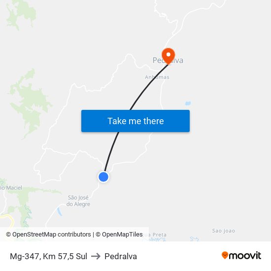 Mg-347, Km 57,5 Sul to Pedralva map