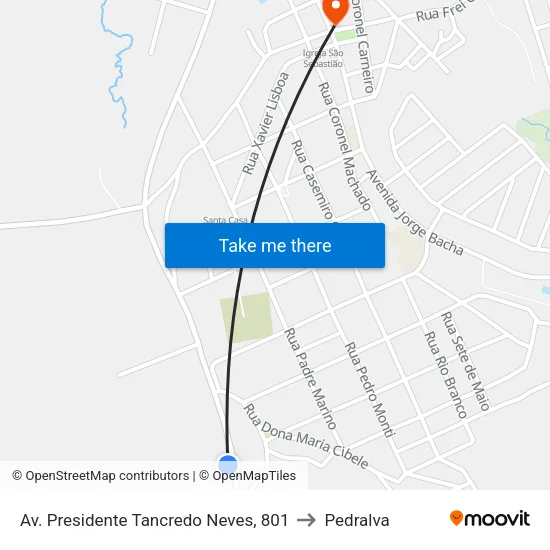 Av. Presidente Tancredo Neves, 801 to Pedralva map