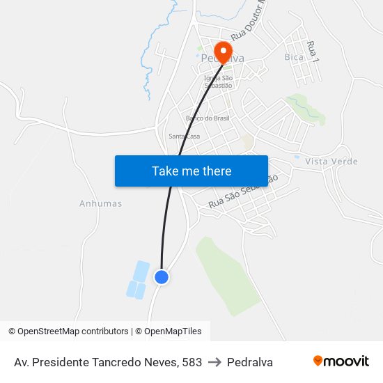 Av. Presidente Tancredo Neves, 583 to Pedralva map