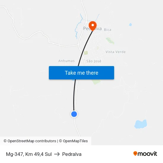Mg-347, Km 49,4 Sul to Pedralva map