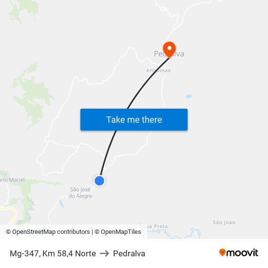 Mg-347, Km 58,4 Norte to Pedralva map