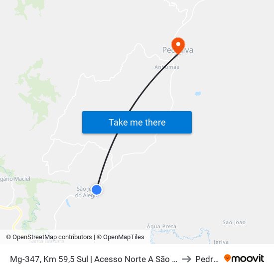 Mg-347, Km 59,5 Sul | Acesso Norte A São José Do Alegre to Pedralva map