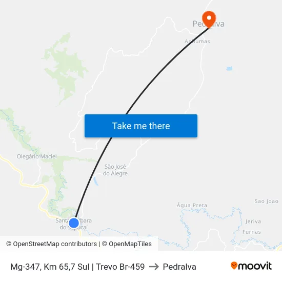 Mg-347, Km 65,7 Sul | Trevo Br-459 to Pedralva map